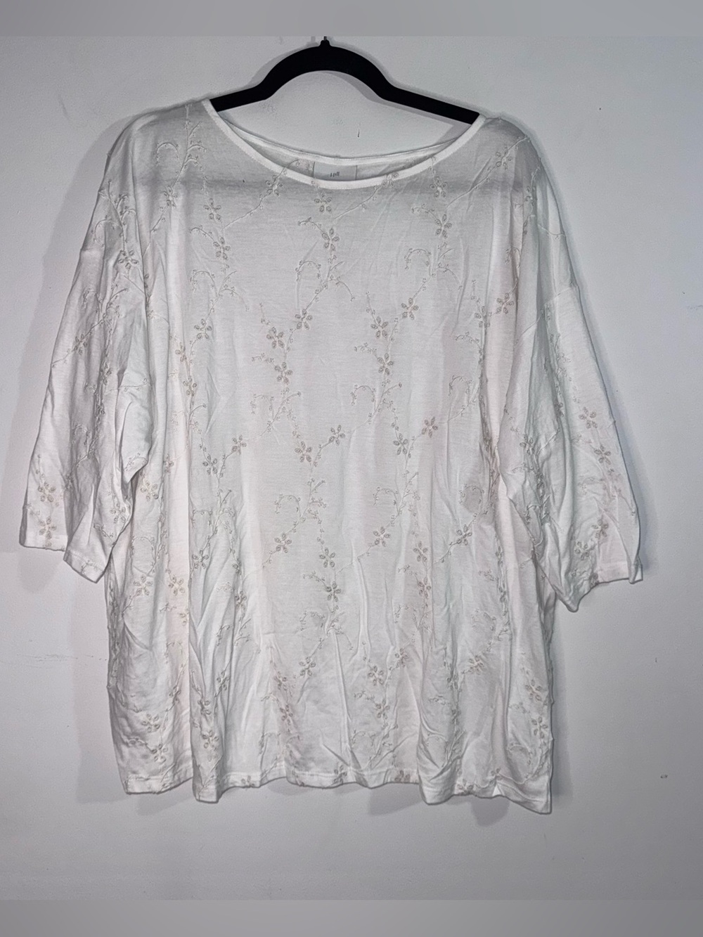 J.Jill Womens XL White Embroidered Floral 3/4 Sleeve Tunic Top